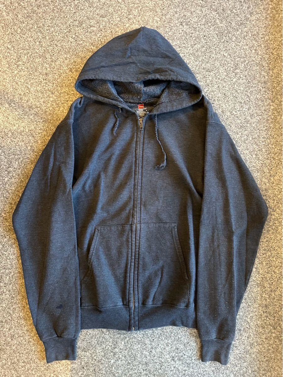 Hanes エルサルバドル製 S パーカー グレー 灰色 ヘインズ トップス ジップパーカー ジップアップ 無地 上着 フーディ 古着 USED ユーズド拍卖