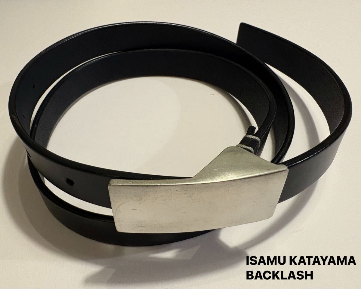 ISAMU KATAYAMA BACKLASH /ブライドルレザー ナローバックルベルト / NAVY / Pewter ピューター製バックル /イサムカタヤマバックラッシュ拍卖