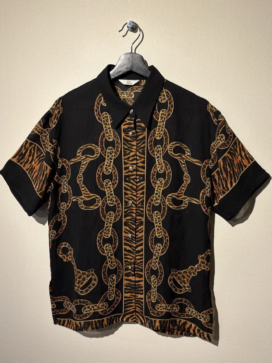VINTAGE / 30ans / レオパード&タイガー柄 チェーンデザインSSシャツ / SIZE:M / BLACK / 豹 虎 ヒョウ トラ 半袖シャツ / GUCCI グッチ風拍卖