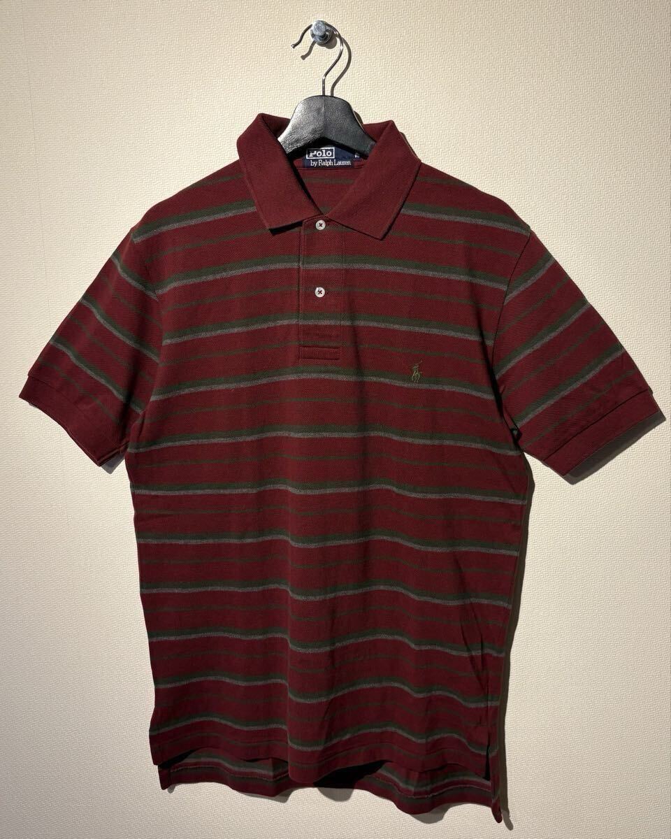 VINTAGE / POLO by Ralph Lauren / ポロシャツ / SIZE:M / ボルドー / ボーダー / ポロ ラルフローレン / POLO SHIRT BORDEAUX / 90 - 00s拍卖