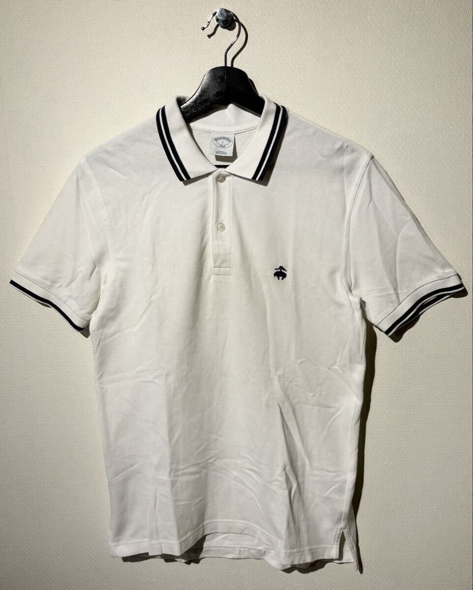 BROOKS BROTHERS 346 / ポロシャツ / SIZE:S / WHITE / ブルックスブラザーズ / POLO SHIRT / 鹿の子 ライン入り / SLIM FIT 拍卖
