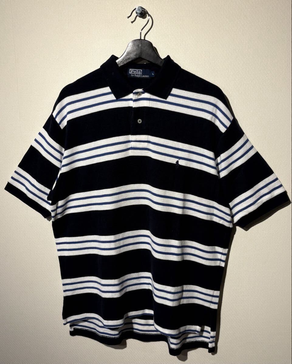 VINTAGE / POLO by Ralph Lauren / ボーダーニットポロシャツ / SIZE:L / NAVY WHITE / ポロ ラルフローレン / POLO SHIRT / 90 - 00s拍卖