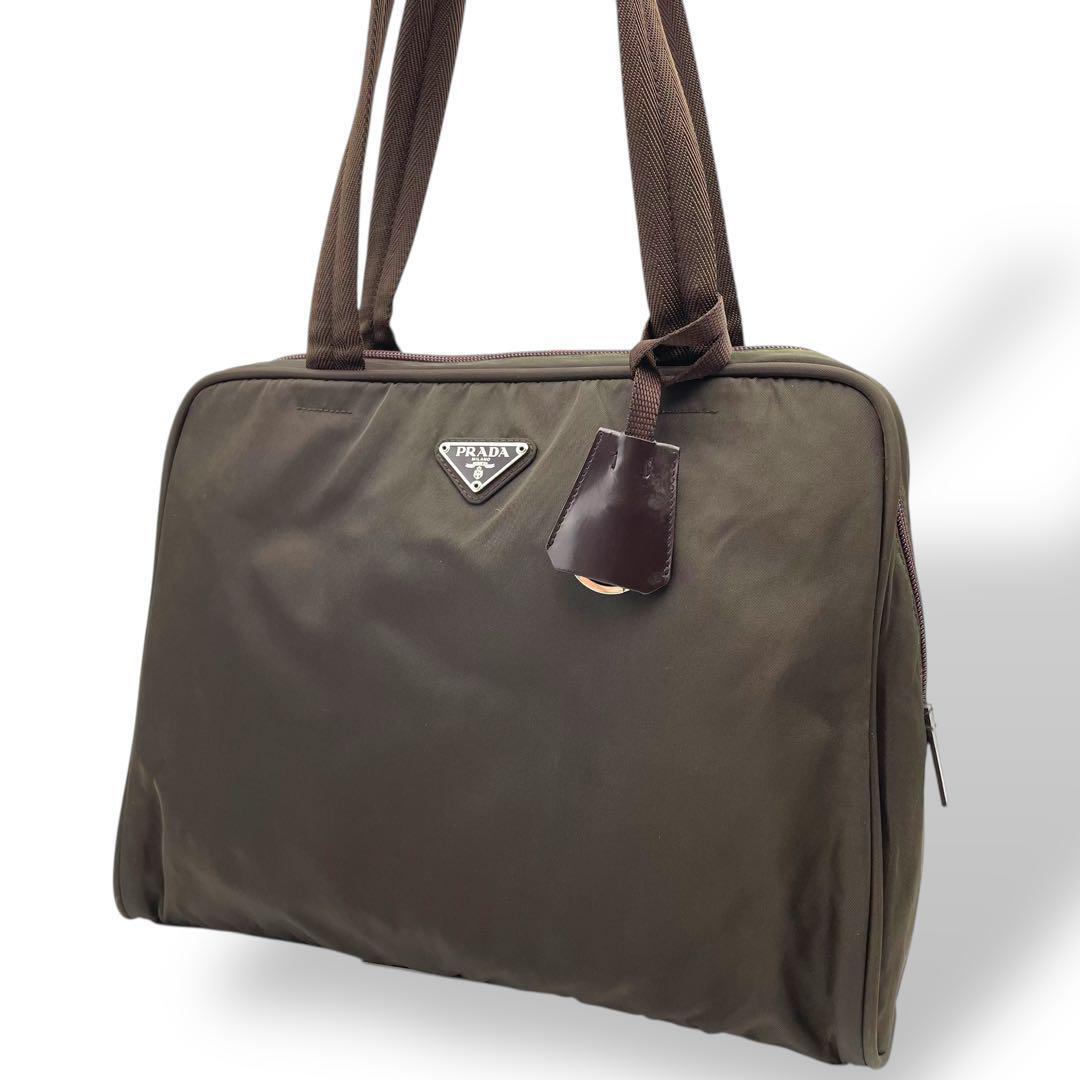 PRADA トートバッグ ナイロン カーキ 三角ロゴ 南京錠拍卖
