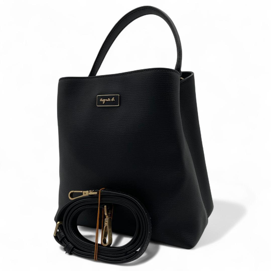 美品 agnes b ショルダーバッグ レザー ブラック 2way ワンハンドル拍卖