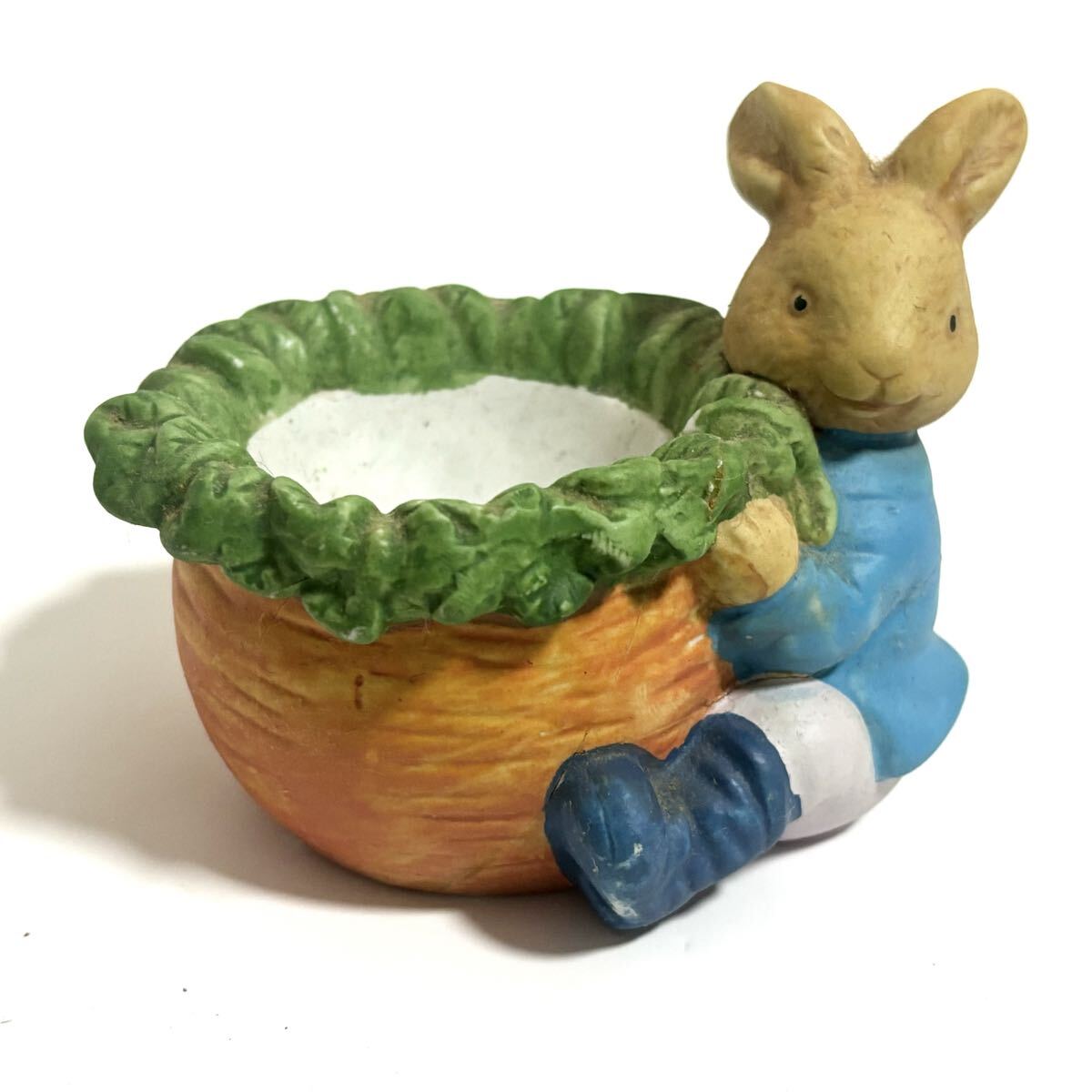 アニマルオブジェ にんじんウサギ 野うさぎ 小物入れ 陶器 置物 カントリー雑貨 海外インテリア 人形 アクセサリートレー ヴィンテージ拍卖
