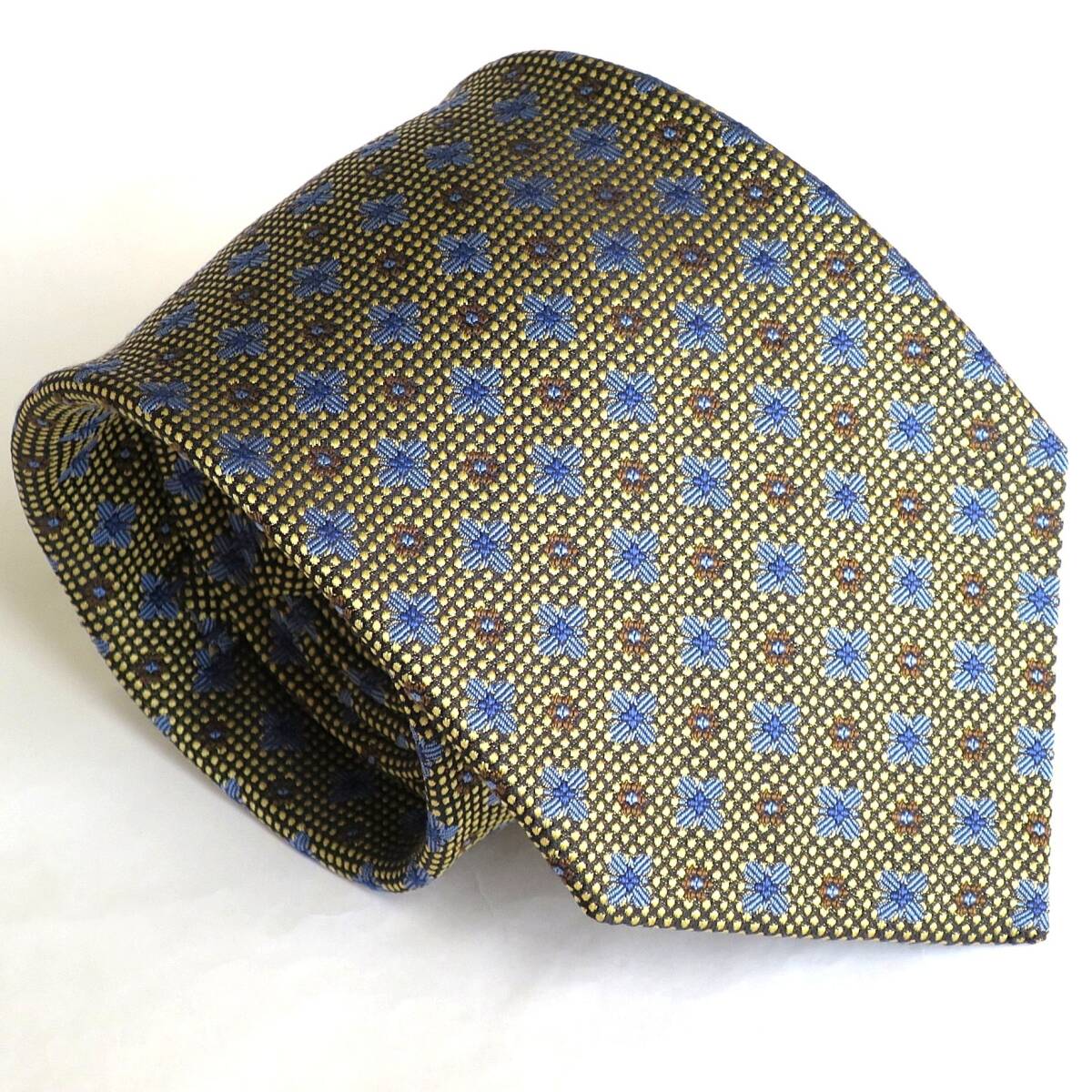 ドレイクス (マイケル J. ドレイク) DRAKE’S (Michael J. Drake) シルク100% イエロー系 小紋柄 ネクタイ 英国生地 日本製 正規品拍卖