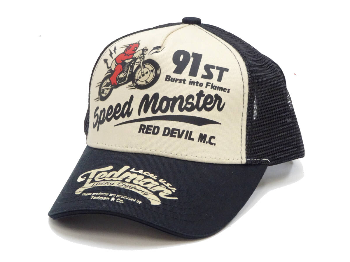テッドマン キャップ TEDMAN サイドメッシュ 帽子 SPEED MONSTER バイク柄 エフ商会 TDC-8800 オフホワイト×ブラック 新品拍卖