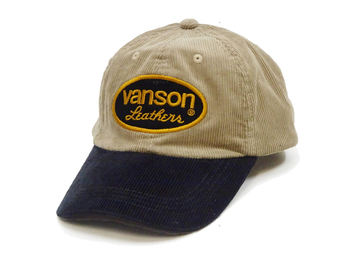バンソン コーデュロイキャップ VANSON 6方パネル 帽子 オーバルロゴ ベースボールキャップ NVCP-2512 ベージュ×ブラック 新品拍卖