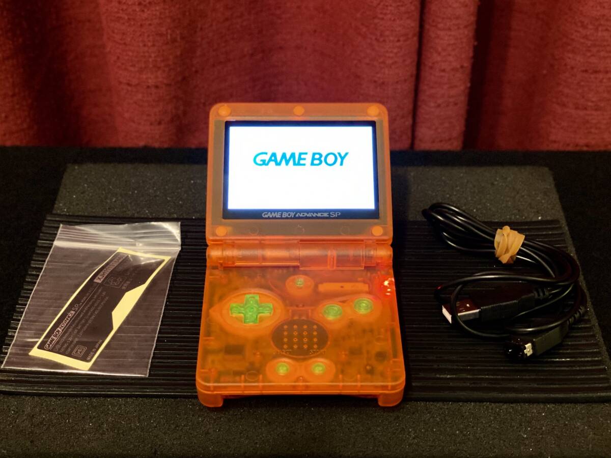 (新品フルカスタム) ゲームボーイアドバンスGBA SP クリアオレンジケース 高輝度液晶 新品Battry GAME BOYDVANCE ゲームボーイアドバンス拍卖