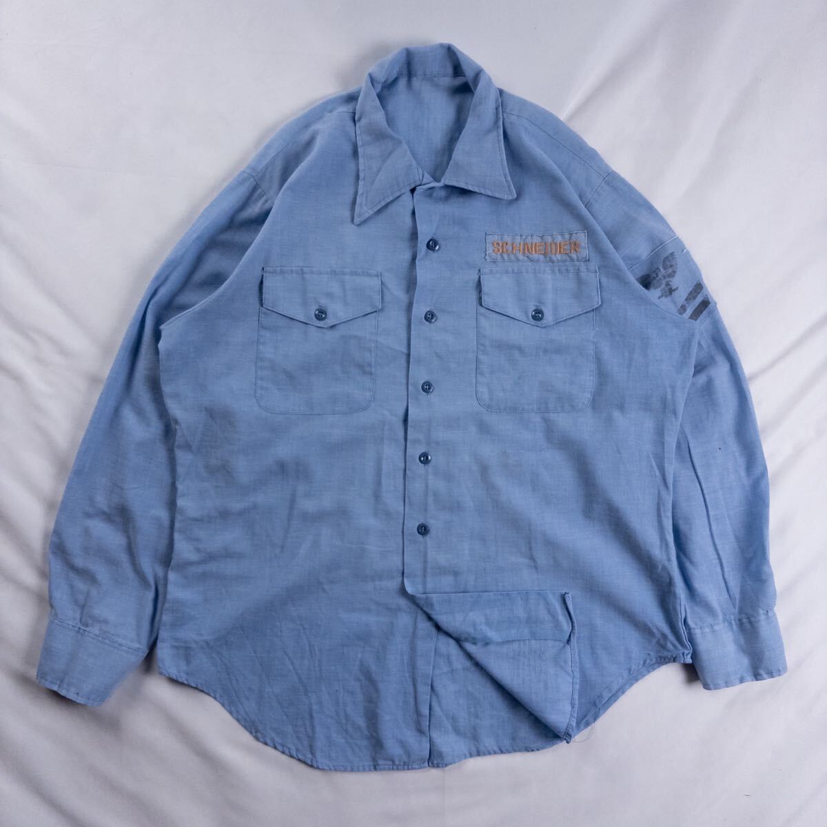 US Vintage 60-70s Unknown コットン シャンブレー カスリ ワッペン ミリタリー 米軍 Army Air Force エアフォース カスタム ワーク シャツ拍卖