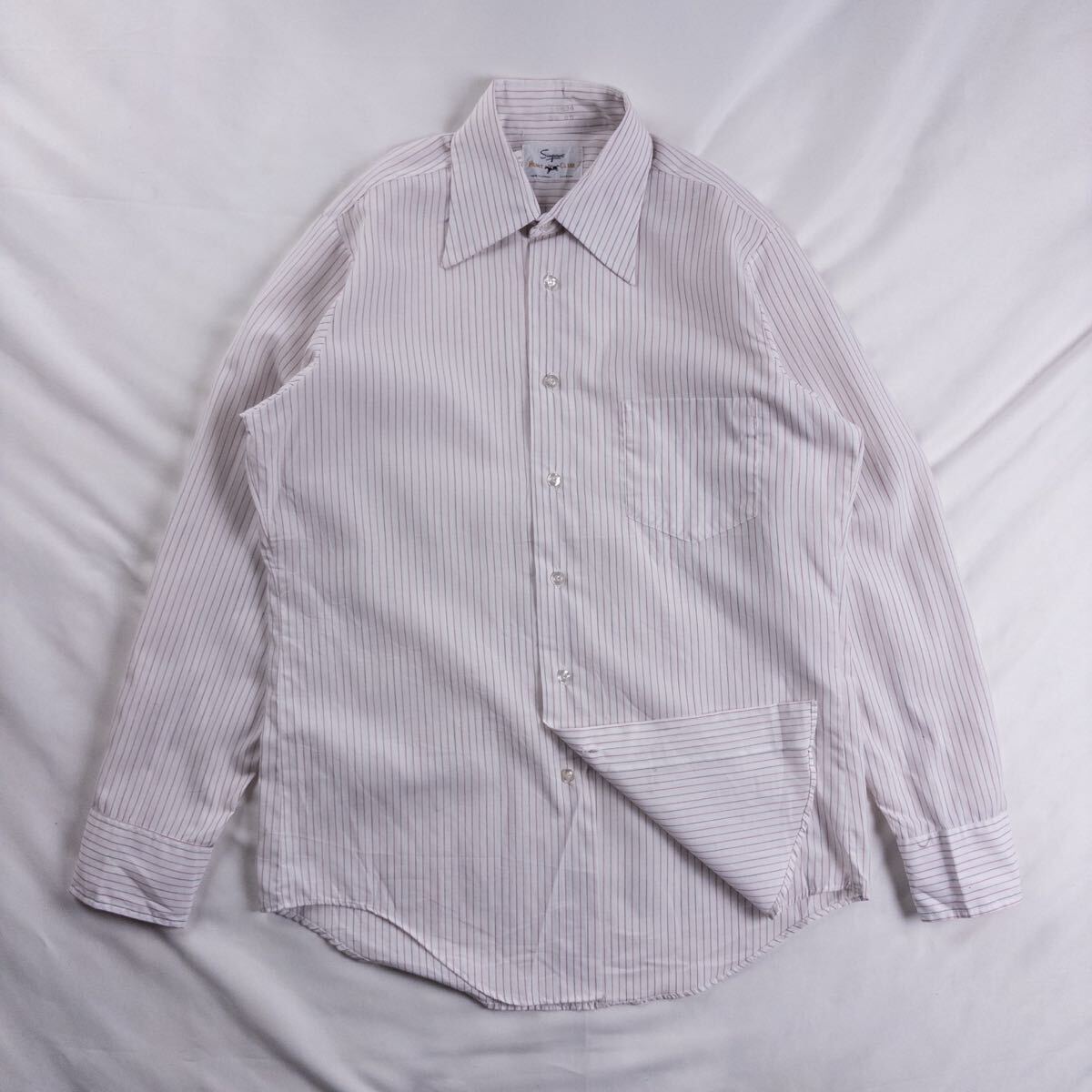 US Vintage カナダ製 70s HUNT CLUB ポリエステル65% コットン35% ストライプ レトロ レッド 赤 ブラック 黒 総柄 デザインシャツ拍卖