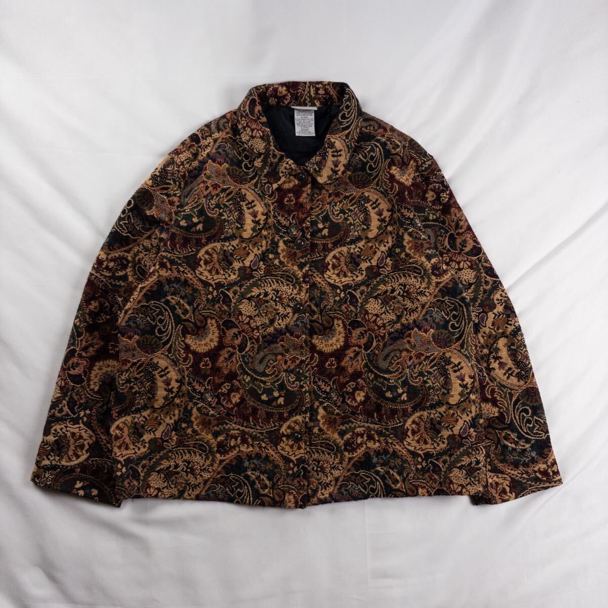 US Vintage 90s WHITE STAG コットン ポリ 立体 アート ペイズリー柄 ボタニカル リーフ 花柄 ゴブラン織り 短丈 総柄 ジャケット ブルゾン拍卖