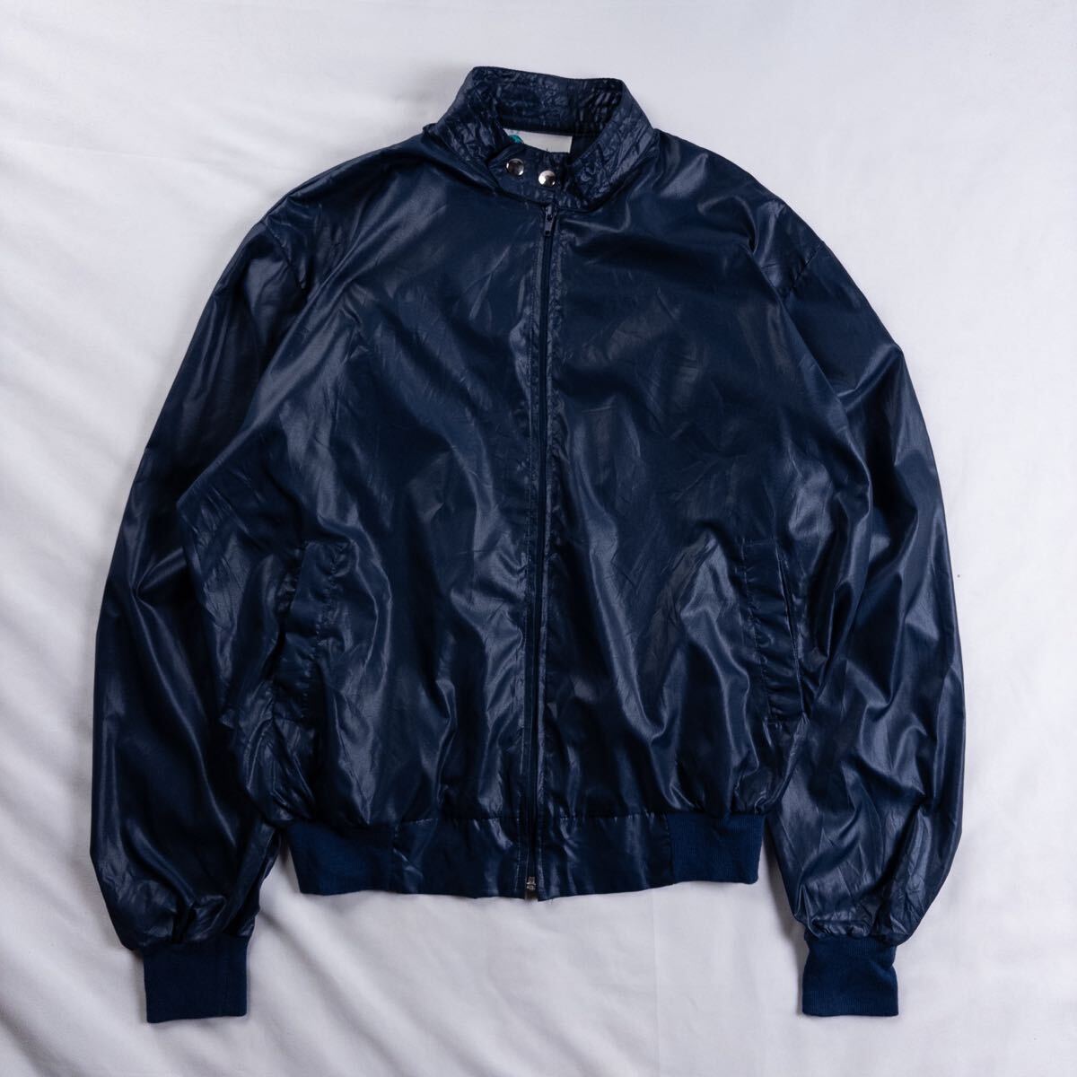 US Vintage エクアドル製 90s Southern Colours 光沢 アウトドア 単色 ネイビー 紺 短丈 薄手 ナイロンジャケット ブルゾン ジャンパー拍卖