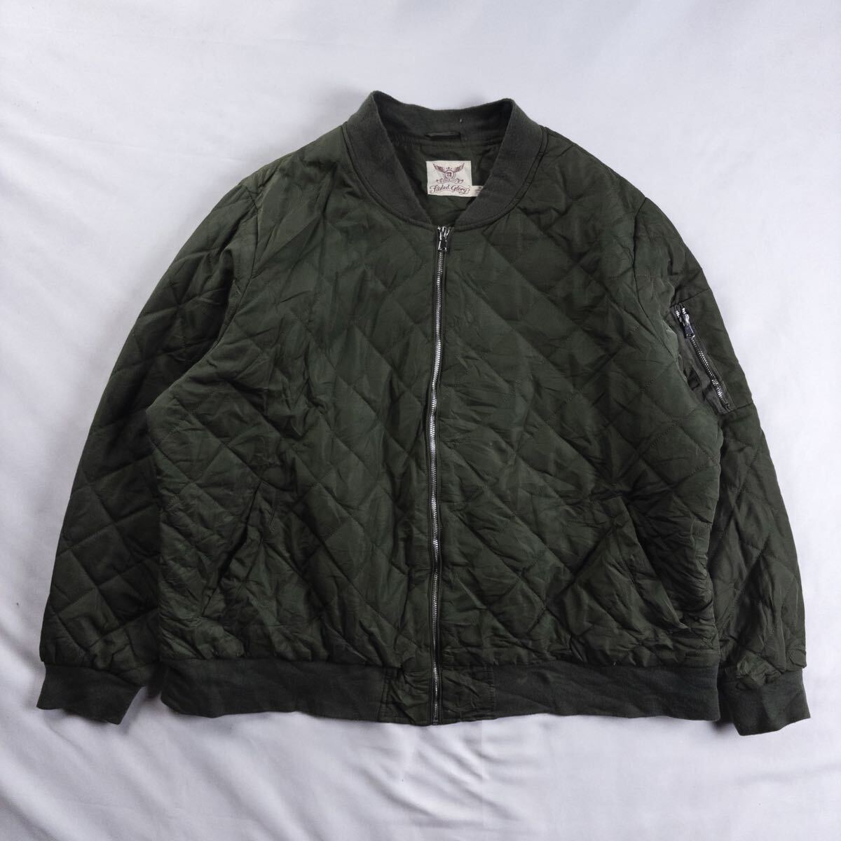 US Vintage Faded Glory ポリ キルティング 立体 ミリタリー オリーブ グリーン 短丈 ショート丈 ジャケット ブルゾン ジャンパー拍卖