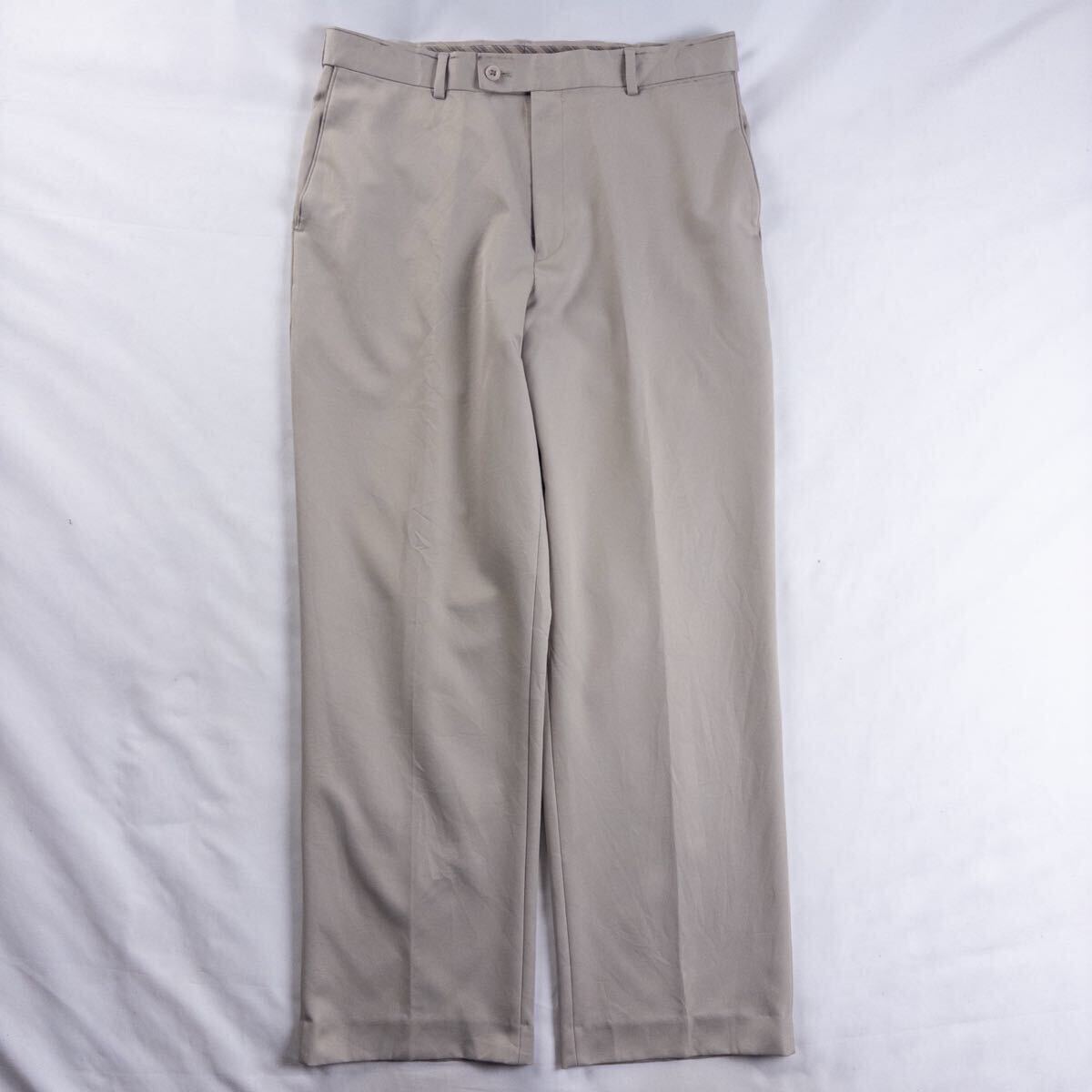 US Vintage 00s SADDLEBRED ツイル ノータック とろみ ドレープ くすみカラー ベージュ カーキ ワイド ドレス スラックス トラウザーズ拍卖