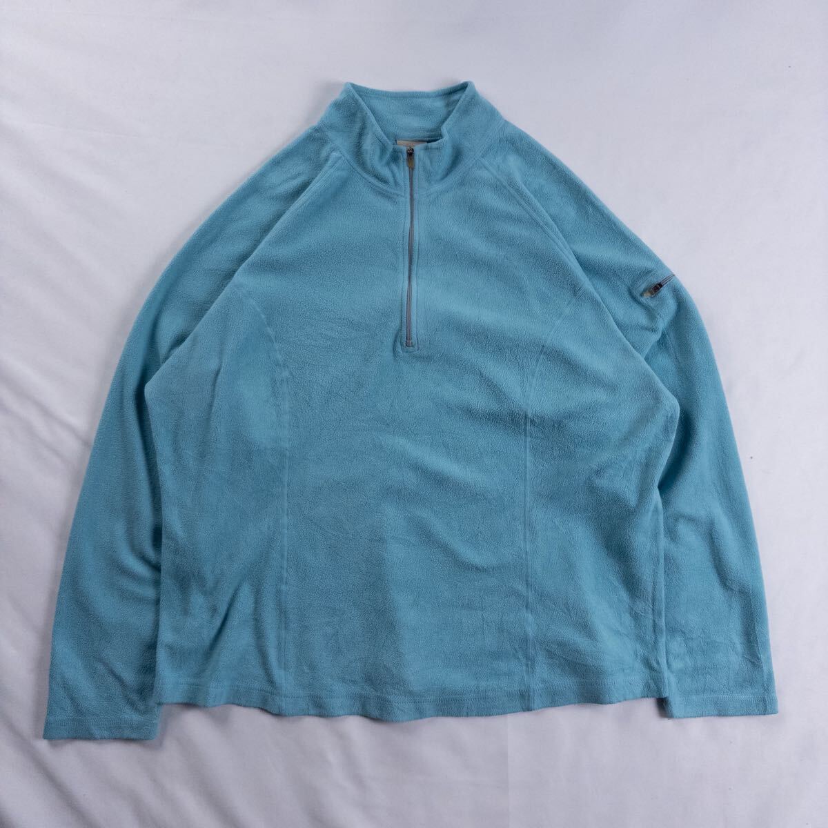 US Vintage ヨルダン製 90s L.L.Bean ポリ ハーフジップ ラグラン スリーブポケット プレーン ライトブルー アウトドア フリースジャケット拍卖