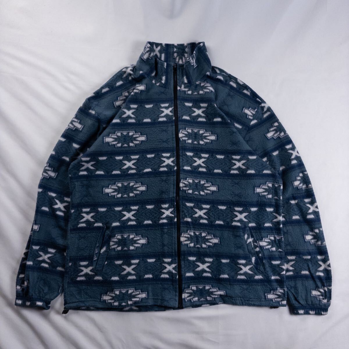 Euro Vintage 90s Primo&secondo コットン ポリ ネイティブ オルテガ プリミティブ エスニック 民族 幾何学模様 総柄 フリースジャケット拍卖