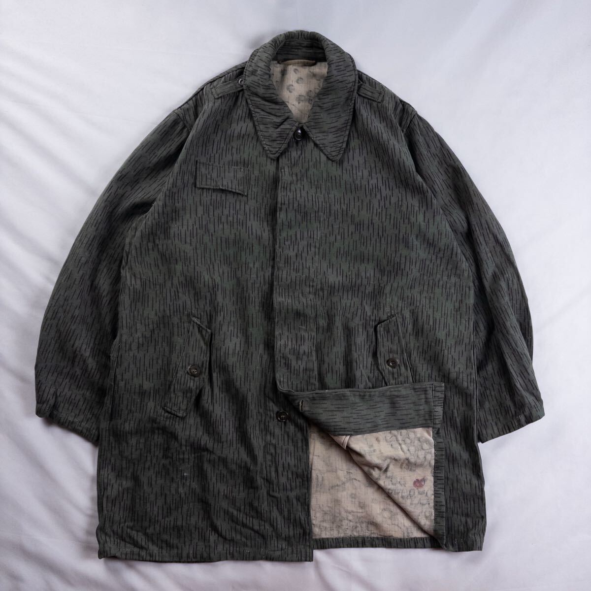 Euro Vintage 60s コットン 比翼 フライフロント レインカモ レインドロップ 迷彩 チェコ軍 M-60 ミリタリー フィールドコート ジャケット拍卖