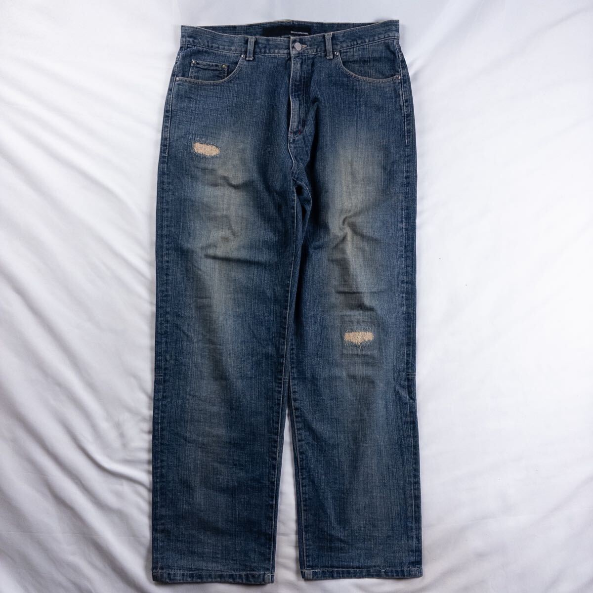 Vintage 日本製 BROTHERHOOD コットン ダメージ フェード 叩き 縦落ち ストリート 裏原 グランジ ワイド バギー デニムパンツ ジーンズ拍卖