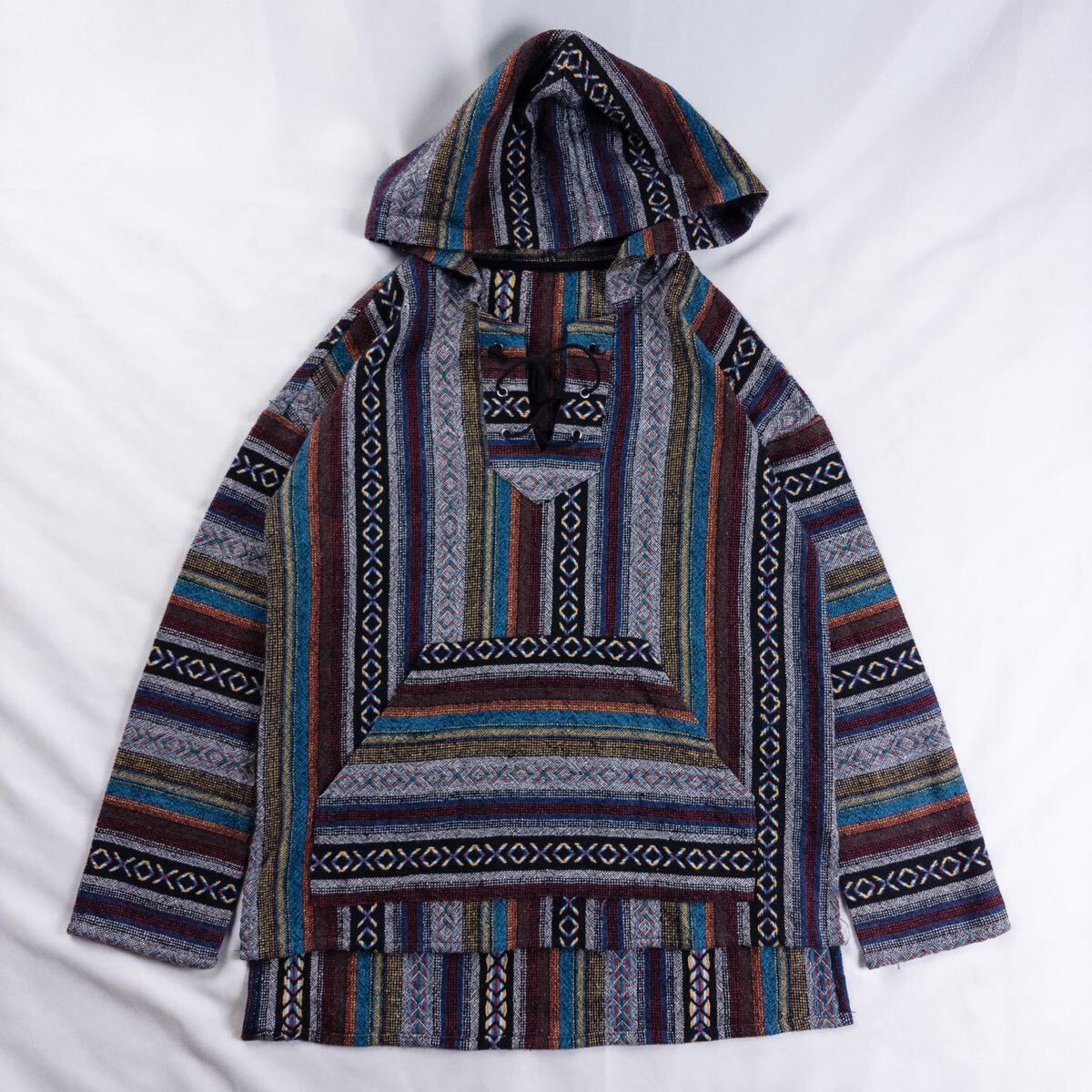 Vintage Unknown コットン エスニック 民族 プリミティブ アート 幾何学模様 ネパール メキシカン 総柄 プルオーバー パーカー フーディー拍卖