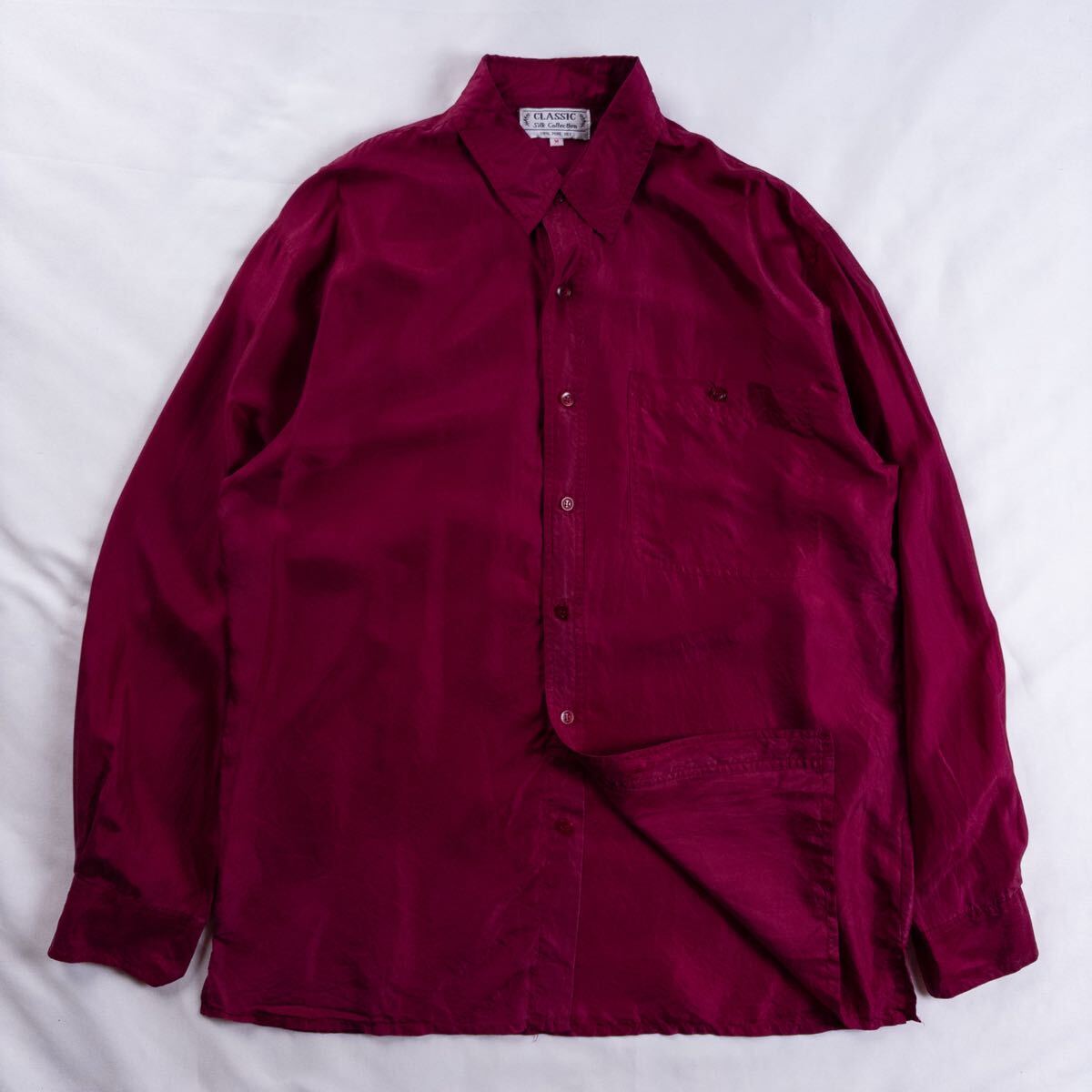 US Vintage 90s CLASSIC シルク100% 光沢 とろみ ドレープ ラグジュアリー 単色 プレーン ピンク パープル ドレス デザインシャツ拍卖