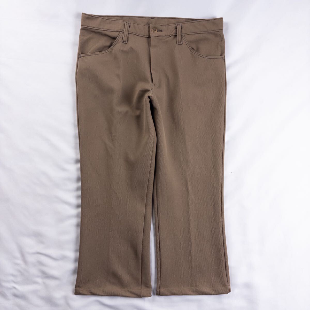 Vintage J ポリエステル メッシュ ドライタッチ 立体 ノータック ブラウン フレア ブーツカット ワイド ワーク スラックス トラウザーズ拍卖