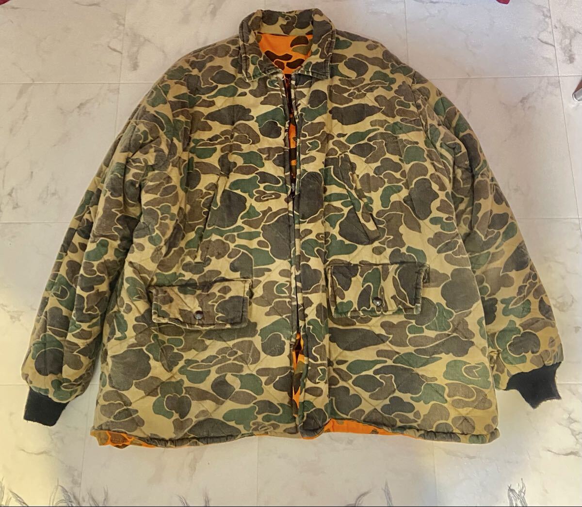 貴重 大きいサイズ 希少 ビッグサイズ ★ アメリカ製 リバーシブル 迷彩ジャケット 貴重 オレンジダックmade in USA アメカジ vintage拍卖