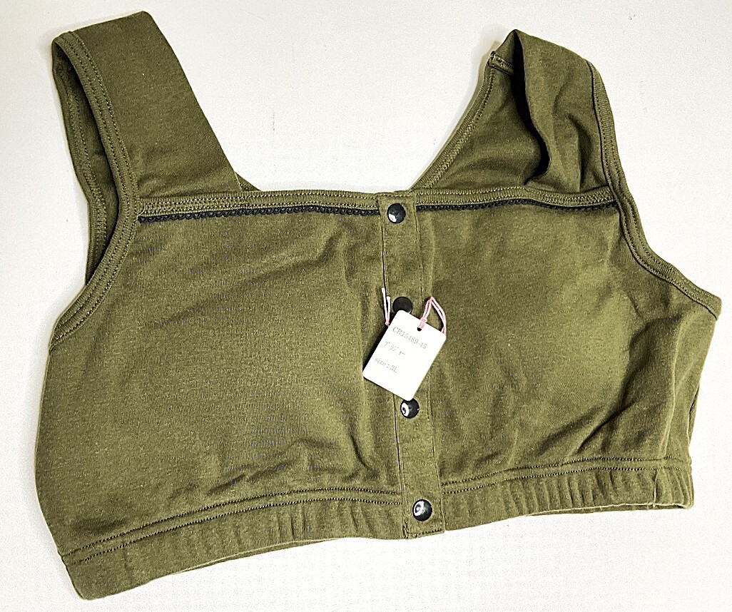 CR15489-45 IB⑦【特価】新品 大きい ブラジャー 3L 1枚 カーキ ノンワイヤー ストレッチ 前開き シンプル 綿100% レディース拍卖