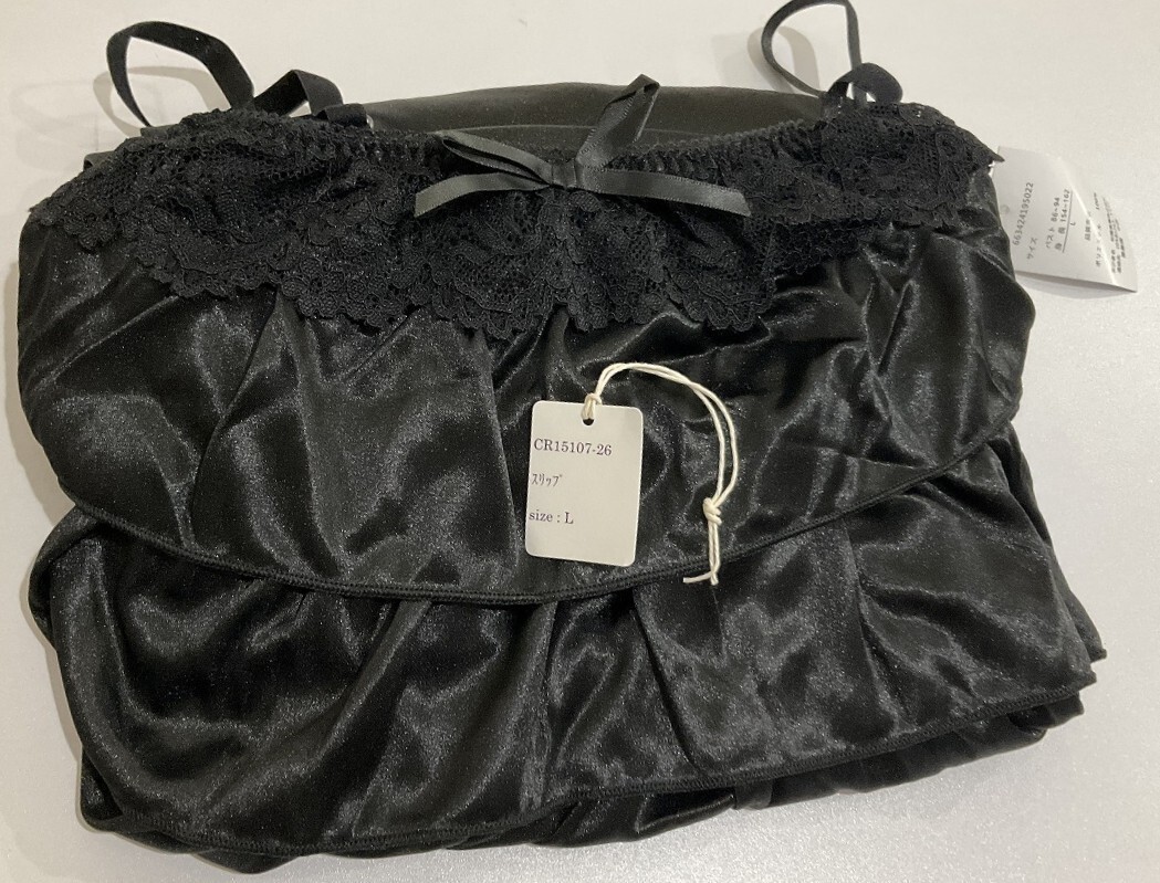<再値下げ>CR15107-26 IBK⑥【特価】新品 スリップ L 1枚 ブラック ストレッチ レース 花柄 リボン レディース拍卖