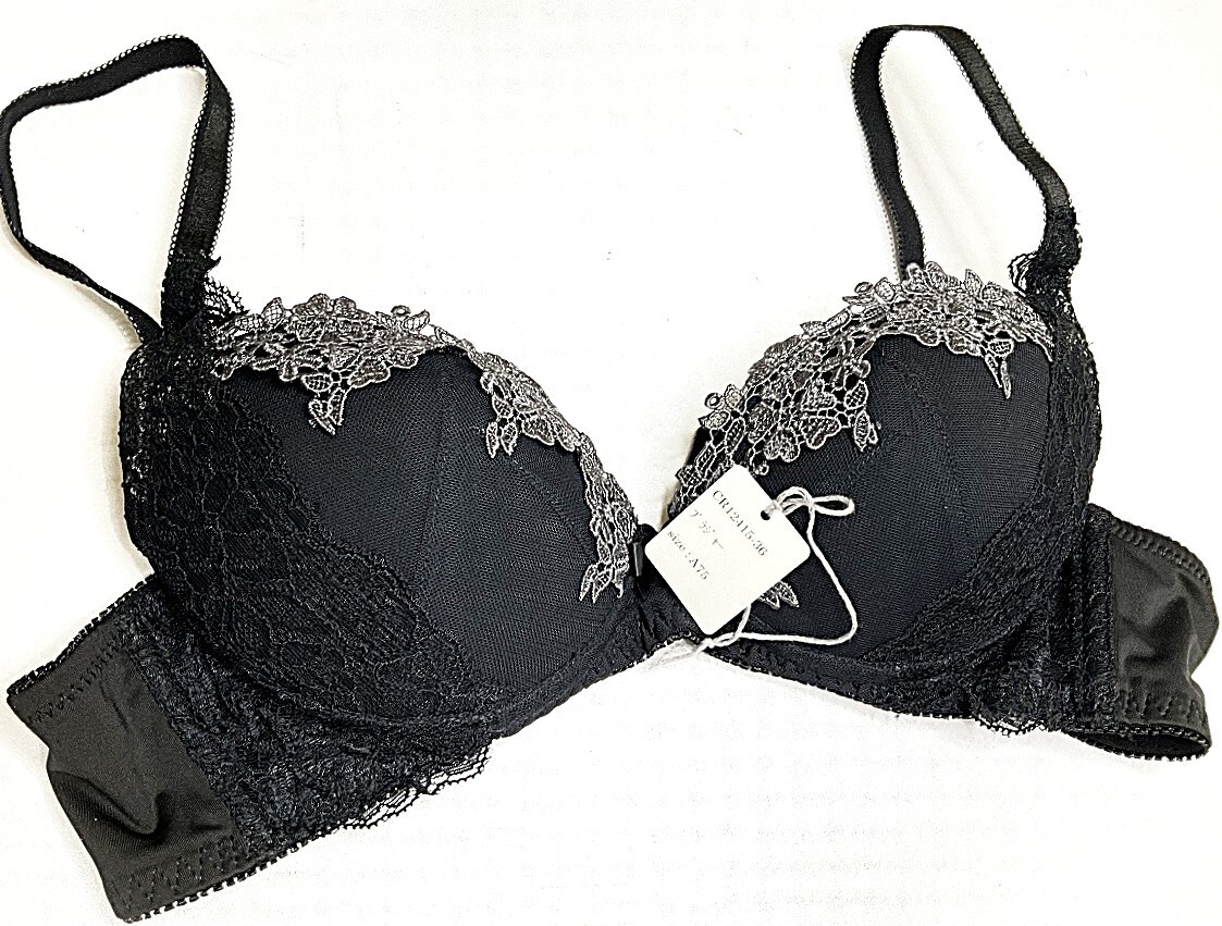 CR12415-36 IB⑥【特価】新品 小さい ブラジャー A75 ブラック 有名ブランド 花柄 レース リボン 脇高 刺しゅう おしゃれ レディース拍卖