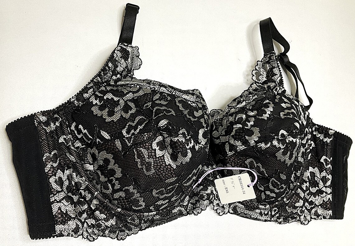 CR16344-34 IB⑦【特価】新品 大きい ブラジャー E85 ブラック 有名ブランド 花柄 レース 脇高 刺しゅう フルカップ レディース拍卖