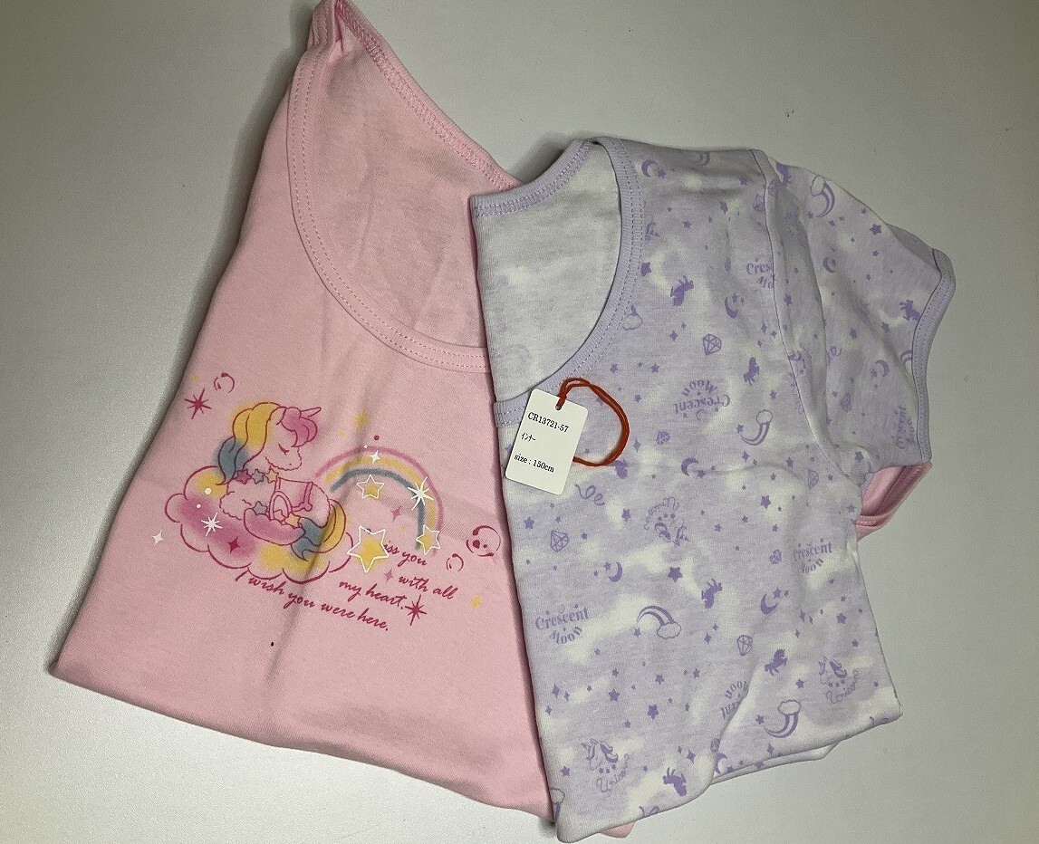 <再値下げ>CR13721-57 IBK⑥【特価】新品 アンダーシャツ 150cm 3色3枚組 パープル ストレッチ 綿100% シンプル 女の子 キッズ拍卖