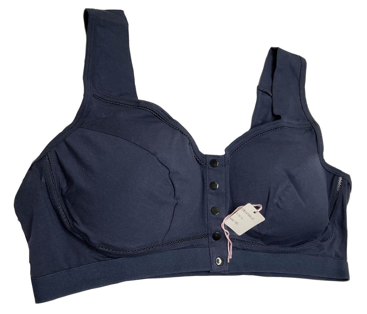 CR14768-27 IB⑥【特価】新品 大きい ハーフトップブラジャー 6L 1 ネイビー ノンワイヤー 脇高 綿混 ストレッチ メッシュ レディース拍卖