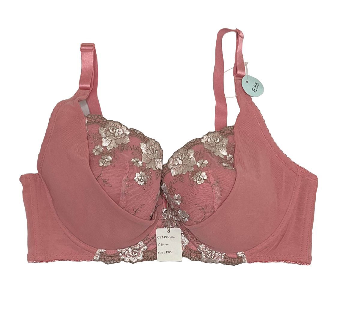 CR14936-64 IB⑥【特価】新品 大きい ブラジャー E85 ピンク レース 刺しゅう 3/4カップ 脇高 下垂防止 ストレッチ レディース拍卖
