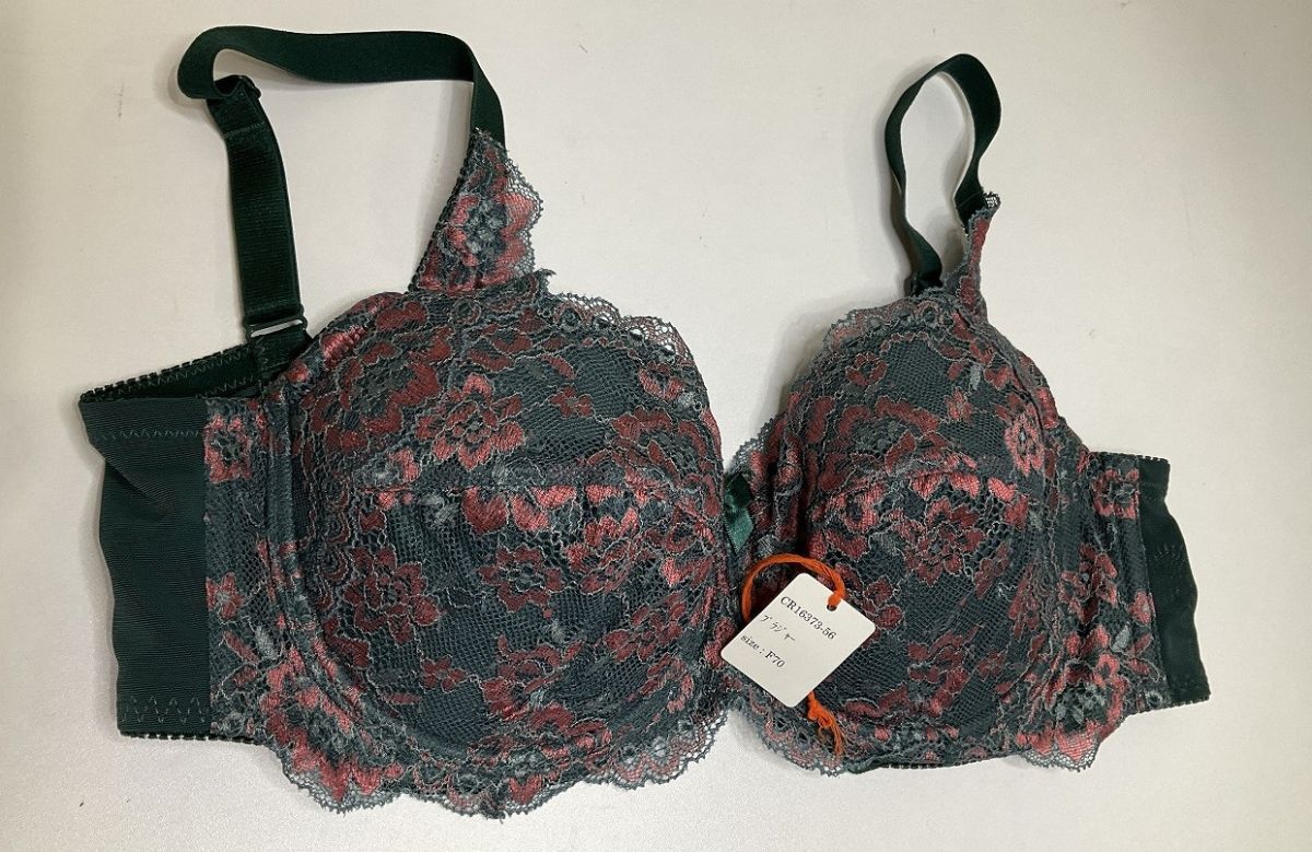 CR16373-56 IB⑦【特価】新品 大きい ブラジャー F70 1枚 グリーン レース 花柄 脇高 3/4カップ ストレッチ レディース拍卖