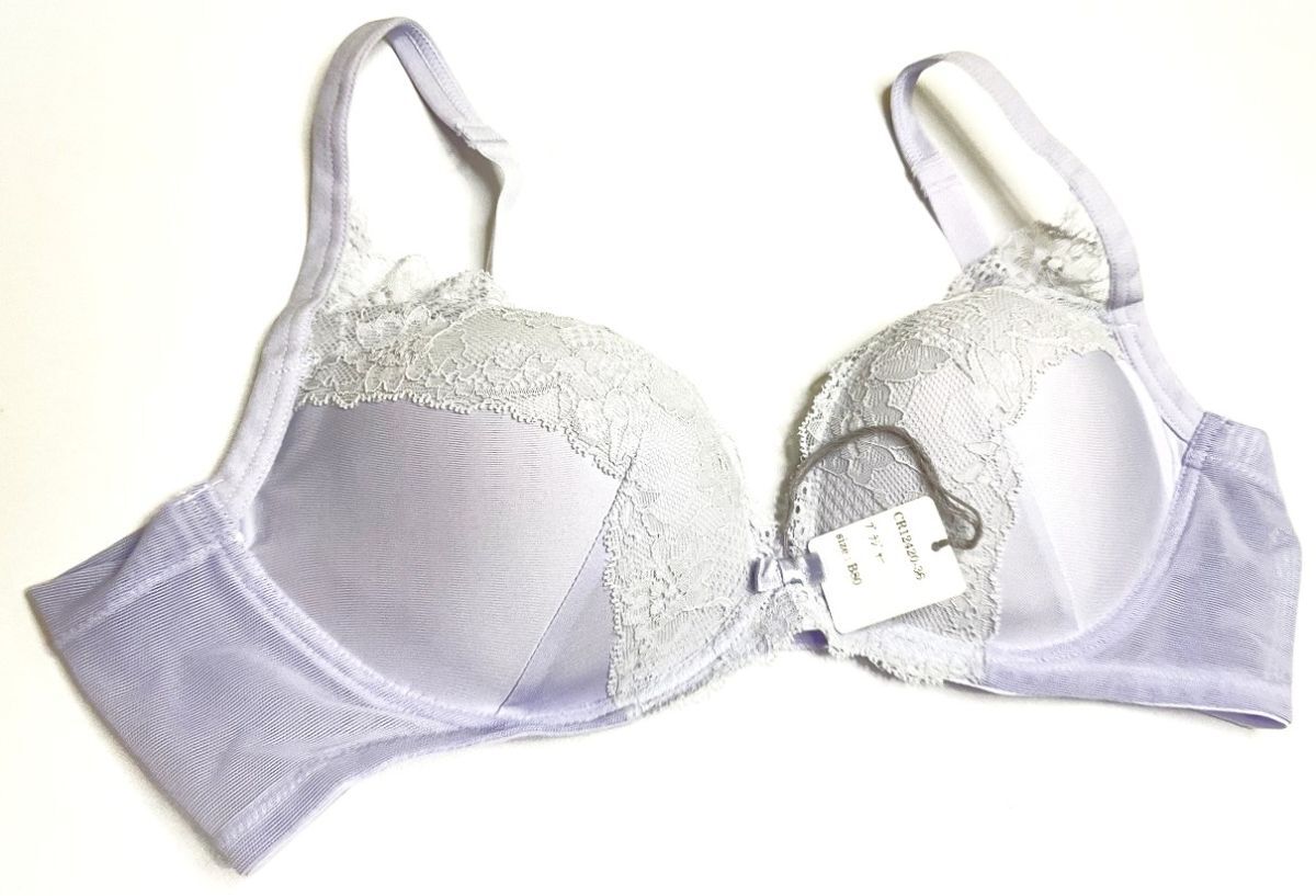 CR12420-36 IB⑥【特価】新品 ブラジャー B80 ラベンダー 花柄 レース リボン モールドカップ ストレッチ 華やか レディース拍卖