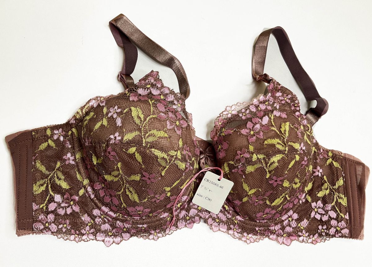 CR15583-46 IB⑦【特価】新品 大きい ブラジャー C90 1枚 ピンクベージュ レース 脇高 刺しゅう ストレッチ 有名ブランド レディース拍卖