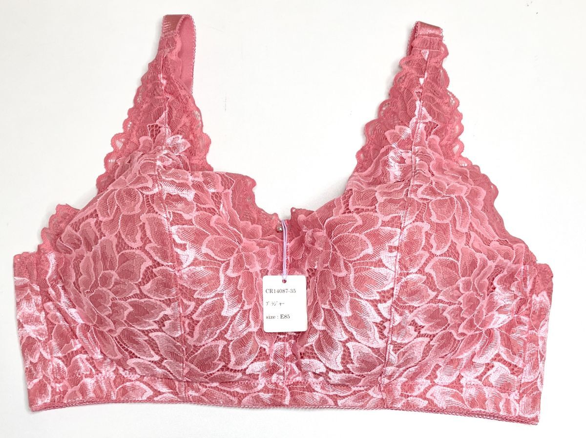CR14087-35 IB⑥【特価】新品 大きい ブラジャー E85 1枚 ピンク レース 花柄 ノンワイヤー 脇高 刺しゅう チャーム レディース拍卖