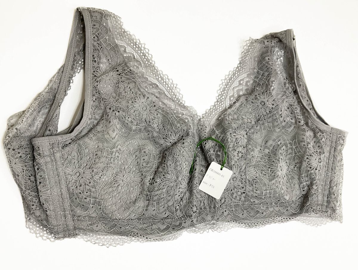 CR16660-43 IB⑦【特価】新品 大きい ブラジャー F75 1枚 グレー レース 花柄 脇高 刺しゅう フルカップ ストレッチ レディース拍卖