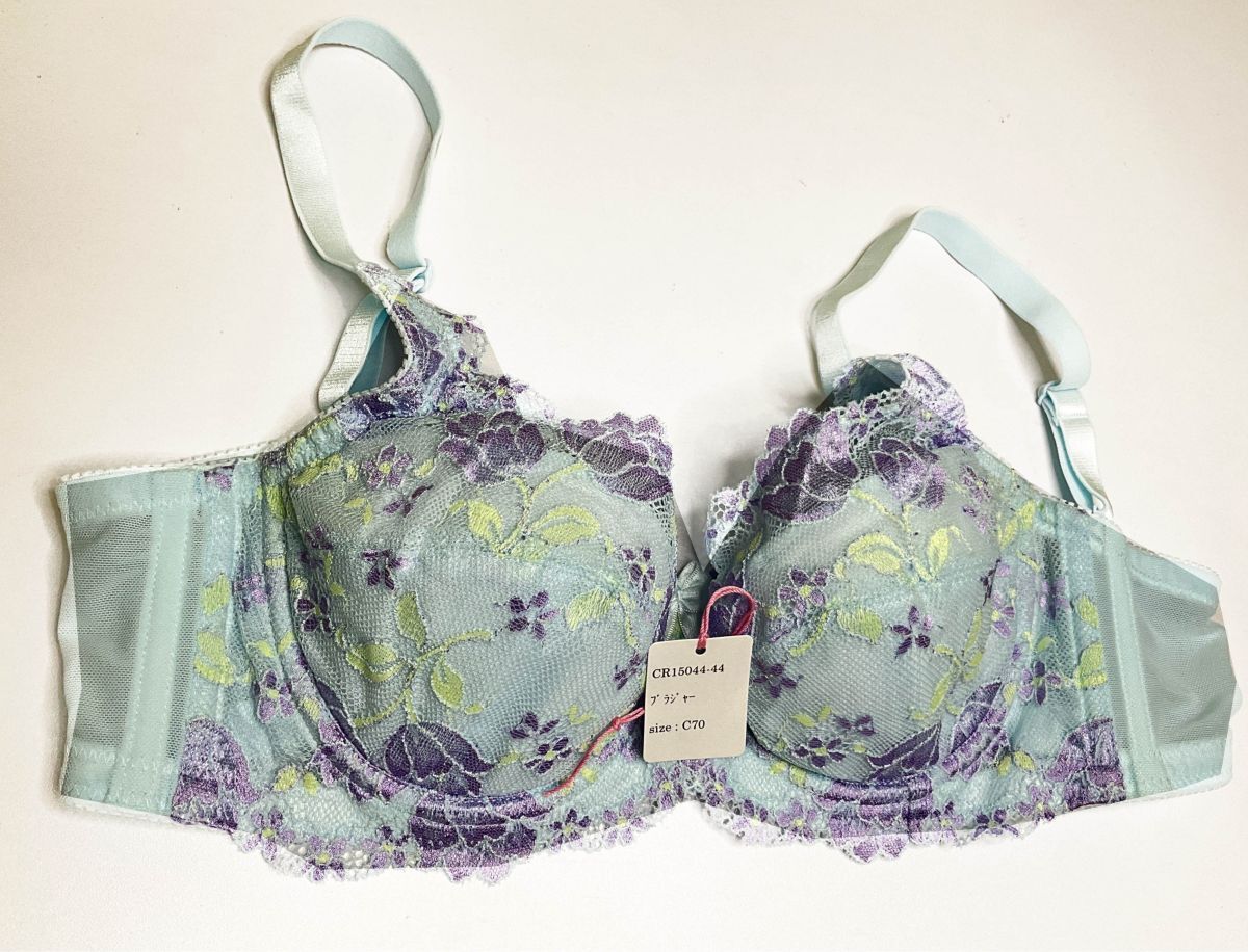 CR15044-44 IB⑥【特価】新品 ブラジャー C70 ブルー 有名ブランド 花柄 脇高 刺しゅう フルカップ ストレッチ レディース拍卖