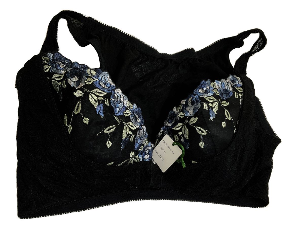 CR12674-43 IB⑥【特価】新品 大きい 補正ブラジャー D80 1枚 ブラック 有名ブランド 花柄 レース 3/4カップ 補正下着 レディース拍卖