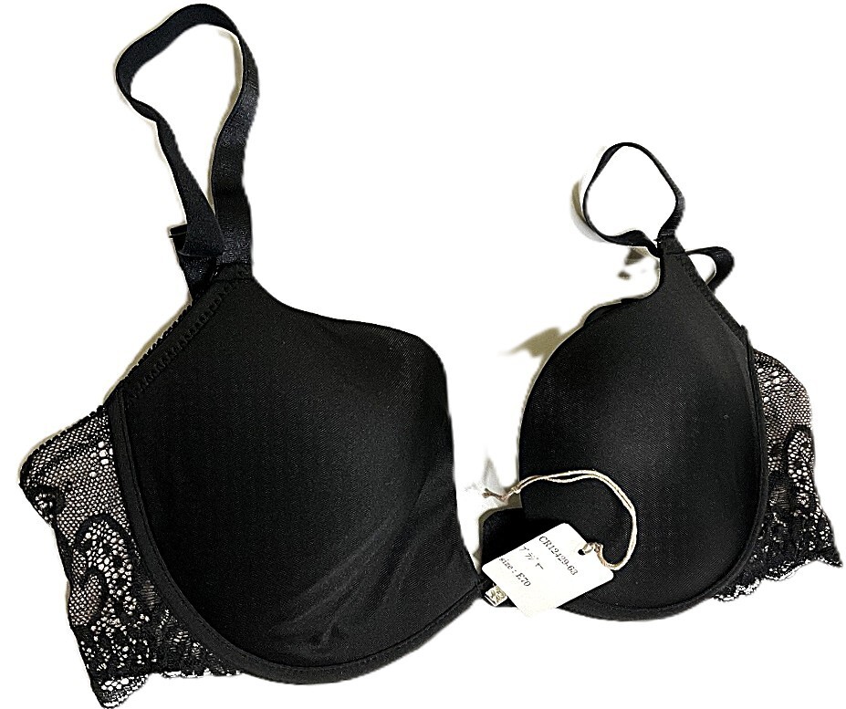 <再値下げ>CR12429-63 IB⑥【特価】新品 大きい ブラジャー E70 ブラック 花柄 レース モールドカップ チャーム レディース拍卖