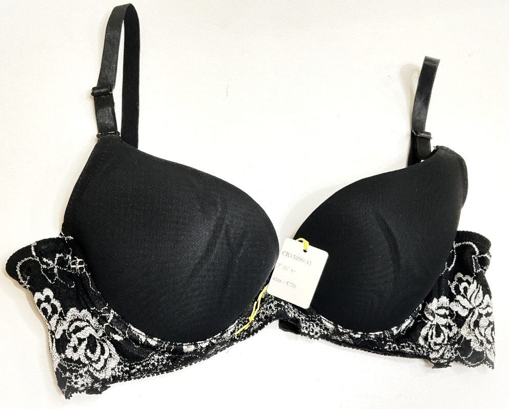 <再値下げ>CR15290-41 IB⑦【特価】新品 ブラジャー C70 1枚 ブラック レース 花柄 脇高 刺しゅう 3/4カップ ストレッチ レディース拍卖