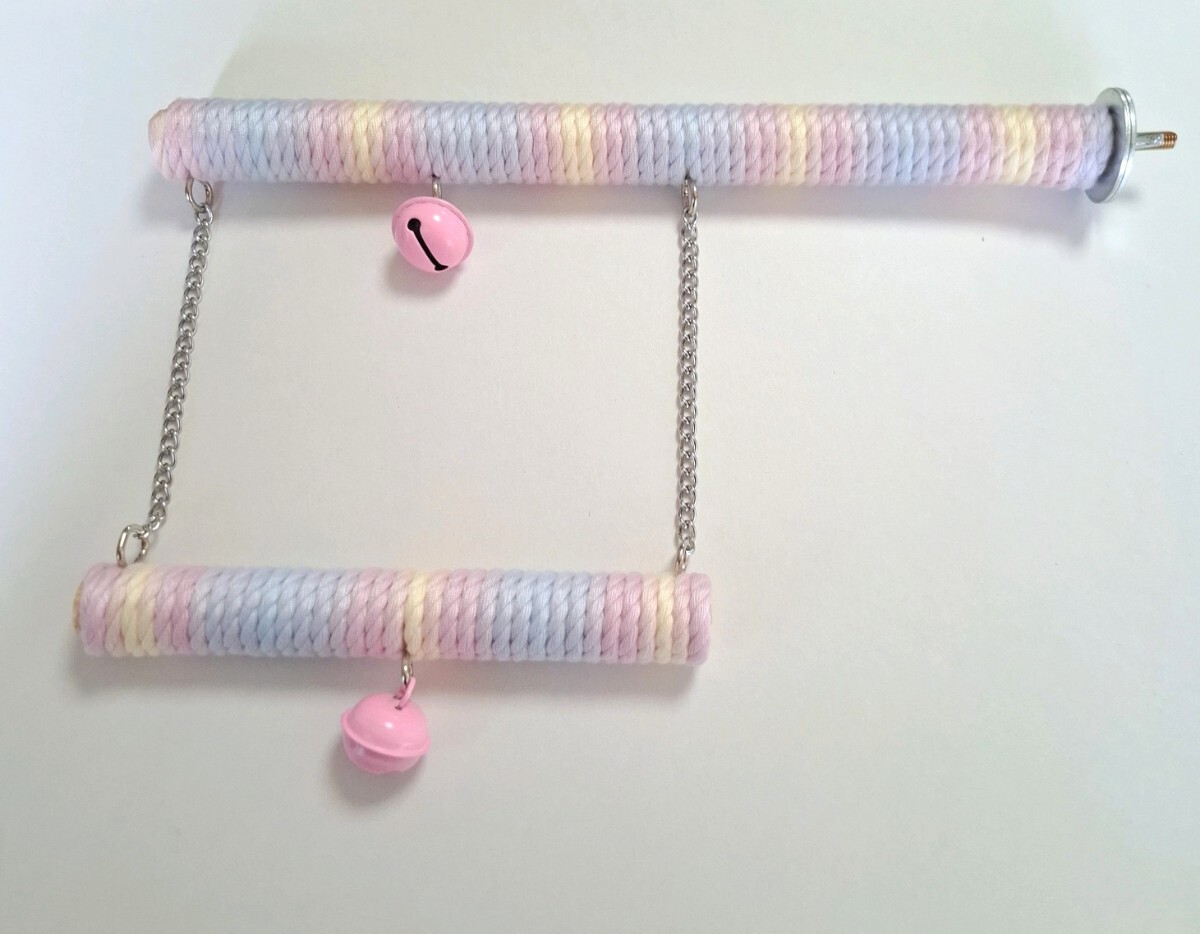 止まり木 ブランコ パステル ロープパーチ 鳥 インコ 鈴付き拍卖