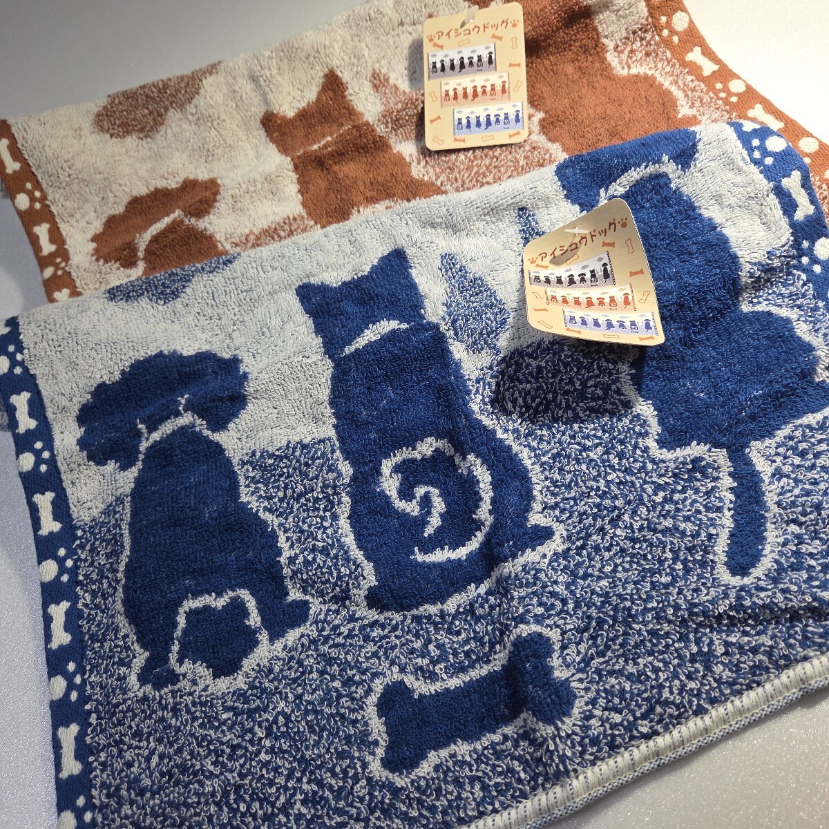 送料無料 アイシュウドッグ ウォッシュタオル 34×34cm 2枚セット 綿100% ドッグ 犬 DOG ハンドタオル ネイビー ブラウン 林タオル拍卖