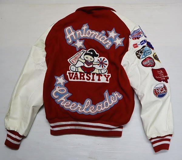 WJ29スタジャンUNKNOWNアメリカ古着アメリカ製ウールジャケットSアワードジャケット中綿入フェイクレザー/フルレタード貼り付オールド拍卖