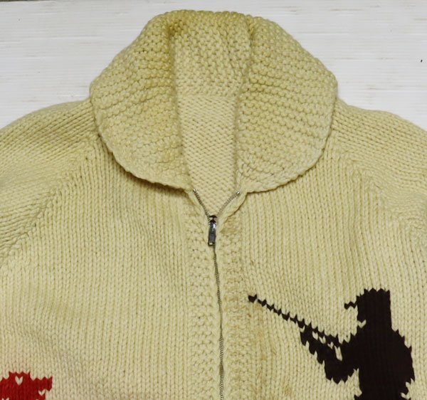 WJ41カウチン セーターUNKNOWNアメリカ古着アメリカ製ハンドメイド70’Sビンテージ編み込Lウールジャケト雉ハンテング柄FLASHオールド拍卖