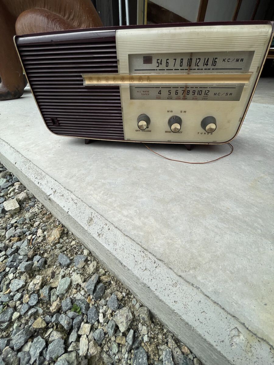 National ナショナル AX-405 真空管ラジオ ナショナルラジオ マルーン 赤茶色 松下電器 昭和レトロ アンティーク 古いラジオ 当時物 現状売拍卖