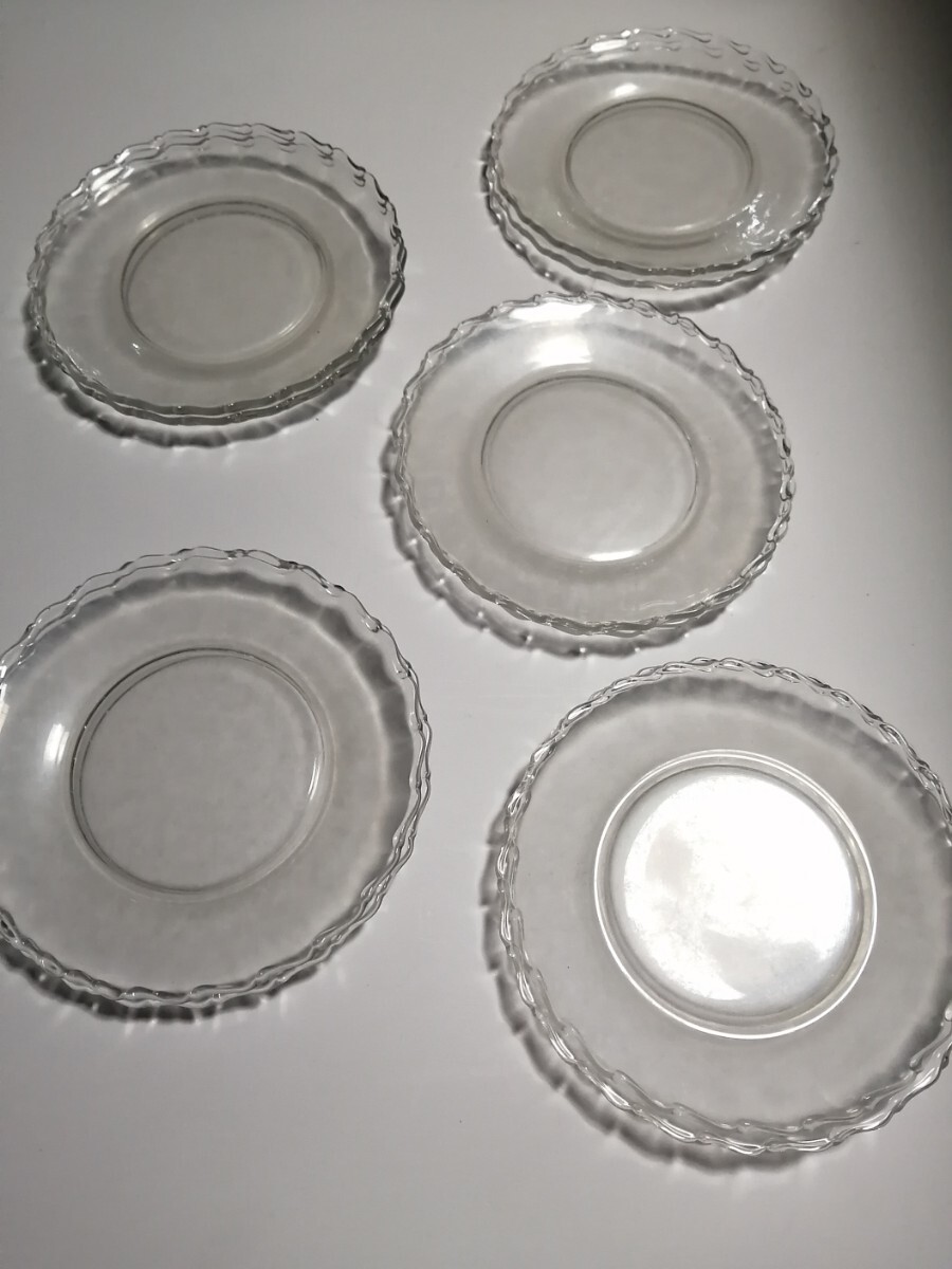 ガラス小皿 10枚 1930年代 アメリカ 硝子 フリルガラス 洋食器 プレート 取り皿 86GS54b3拍卖