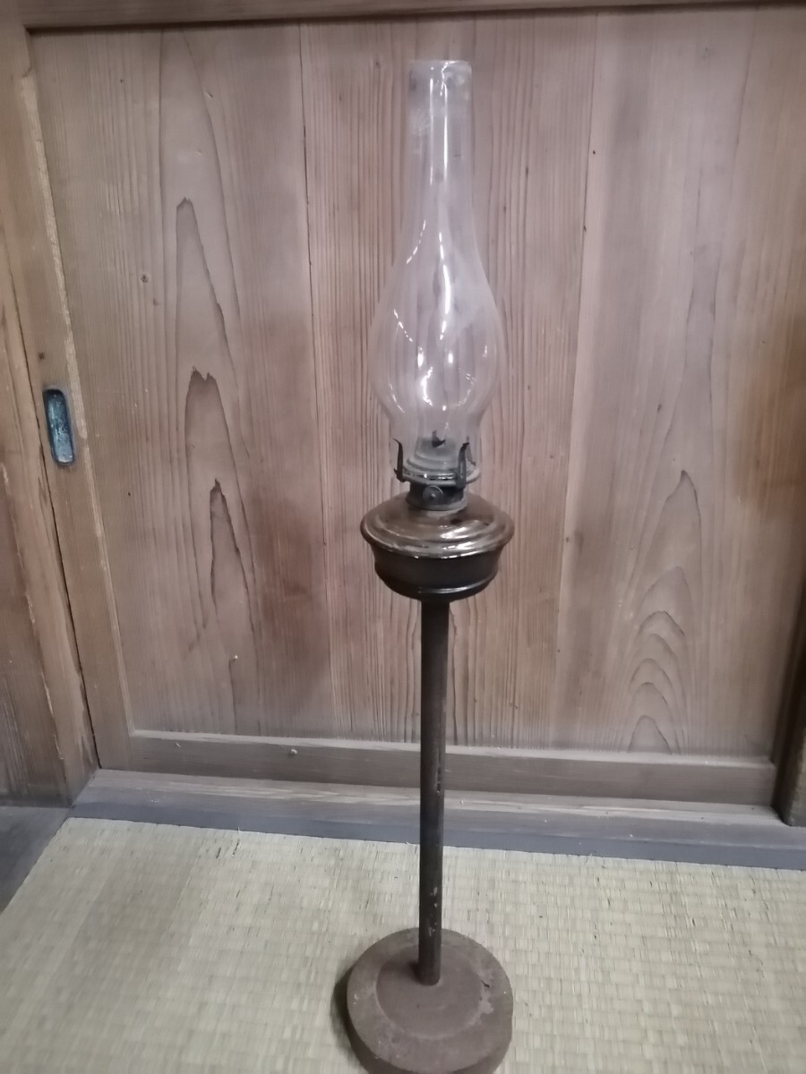 置ランプ 明治 高さ74㌢ オイルランプ 置ランプ 照明器具 インテリア 硝子のホヤ 朝日マーク 間接照明 L21b1拍卖